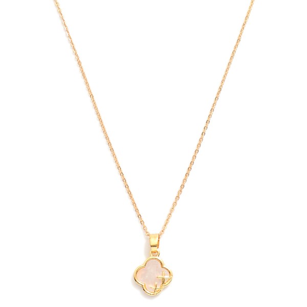 Wholesale dainty Chain Link Necklace Pearlescent Clover Pendant Gold Cross Detai