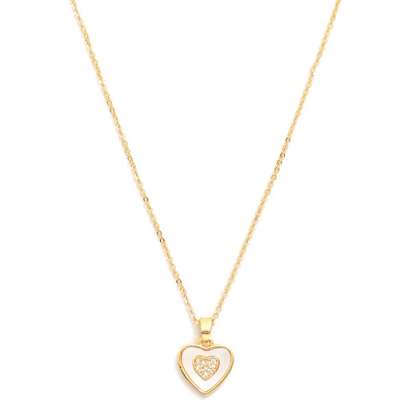 Wholesale dainty Chain Link Necklace Pearlescent Heart Pendant Rhinestone Accent