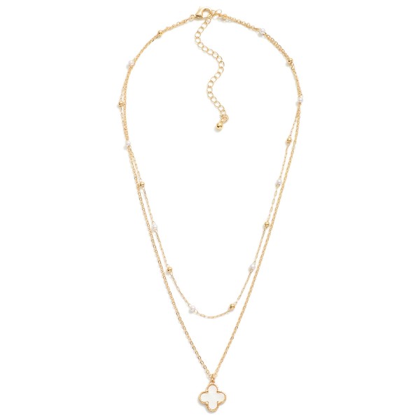 Wholesale layered Chain Link Necklace Clover Pendant Pearl Metal Bead Stations L