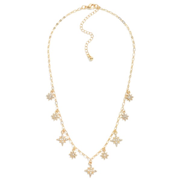 Wholesale metal Chain Link Charm Necklace Rhinestone Studded Star Charms L Exten