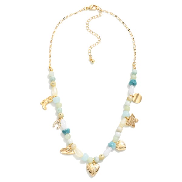 Wholesale chain Link Stone Beaded Necklace Metal Charms L Extender L