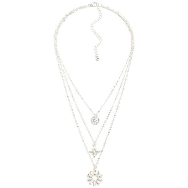 Wholesale layered Chain Link Necklace Metal Tones Rhinestone Charms L Extender L