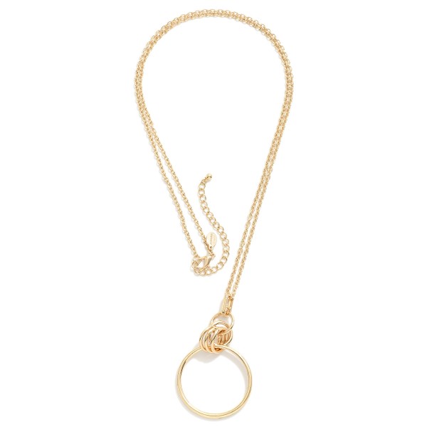 Long Chain Link Necklace Featuring Linked Hoops Pendant 
- Approximately 30" L
- Extender 3" L