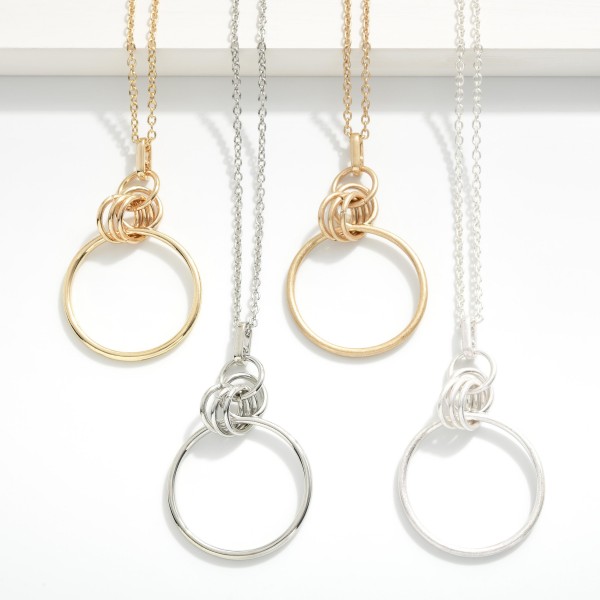 Long Chain Link Necklace Featuring Linked Hoops Pendant 
- Approximately 30" L
- Extender 3" L