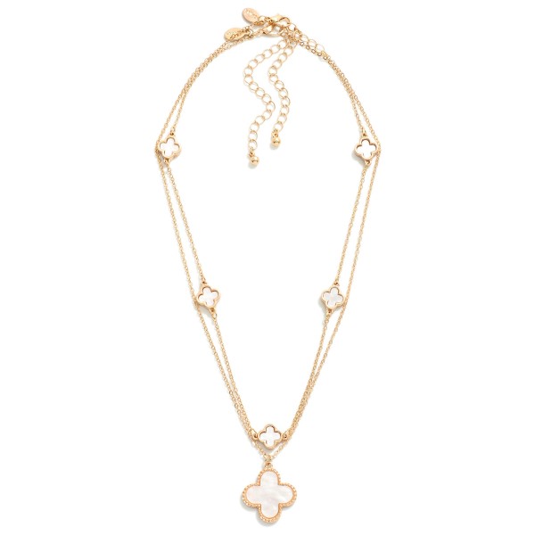 Wholesale set Two Metal Chain Link Necklaces Pearlescent Clover Stations Clover