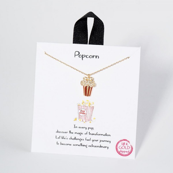 Wholesale dainty Chain Link Necklace Cubic Zirconia Bag Popcorn Pendant Gold Dip