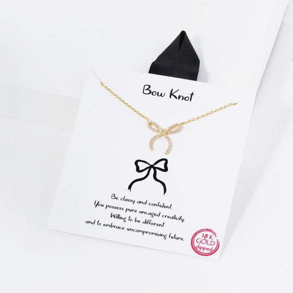Wholesale dainty Chain Link Necklace Cubic Zirconia Bow Pendant Gold Dipped Hypo