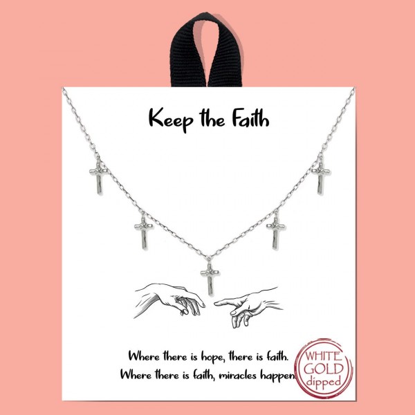 Dainty Chain Link Necklace Featuring Metal Tone Cross Charms

- Gold Dipped
- Hypoallergenic Brass Base
- Approximately 16" L
- Extender 2" L
- Made in Korea
- Lead & Nickel Free

Card Reads : "Where there is hope, there is faith. Where there is faith, miracles happen."