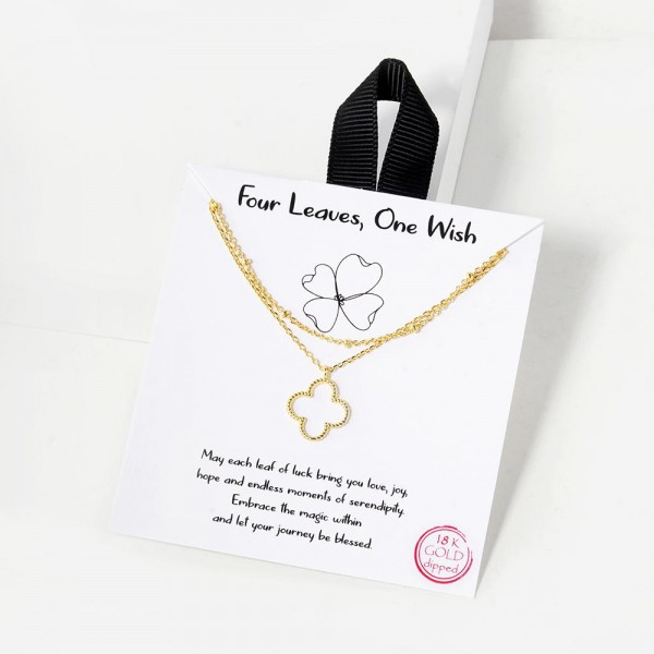 Wholesale dainty Chain Link Necklace Hollow Metal Clover Pendant Gold Dipped Hyp