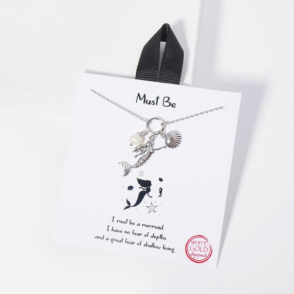 Wholesale dainty Chain Link Necklace Mermaid Freshwater Pearl Pendant Gold Dippe