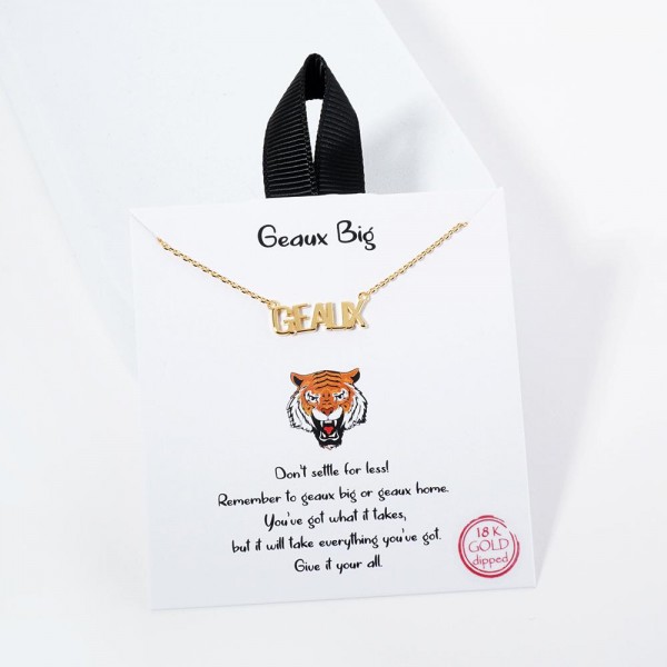 Wholesale dainty Chain Link Necklace Metal GEAUX Pendant Gold Dipped Hypoallerge
