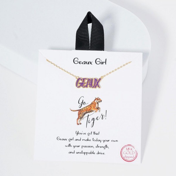 Wholesale dainty Chain Link Necklace Enamel GEAUX Pendant Gold Dipped Hypoallerg