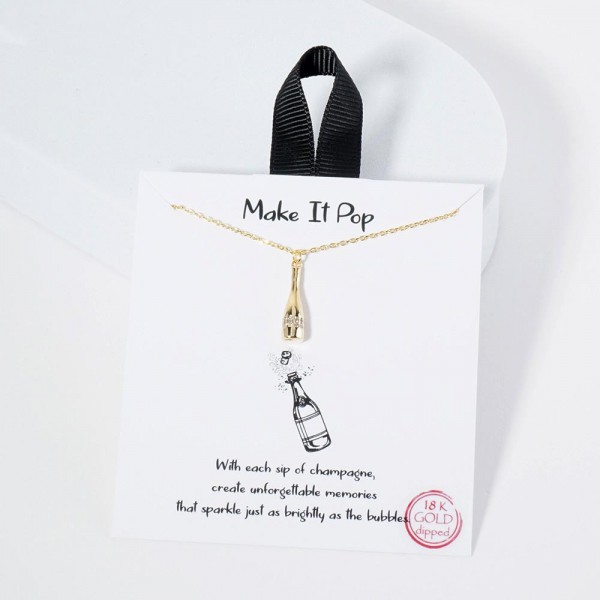 Wholesale dainty Chain Link Necklace Metal Champagne Bottle Cubic Zirconia Accen