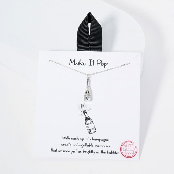 Wholesale dainty Chain Link Necklace Metal Champagne Bottle Cubic Zirconia Accen