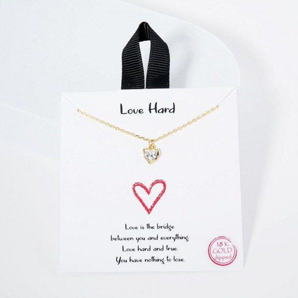 Wholesale dainty Chain Link Necklace Cubic Zirconia Heart Pendant Gold Dipped Hy
