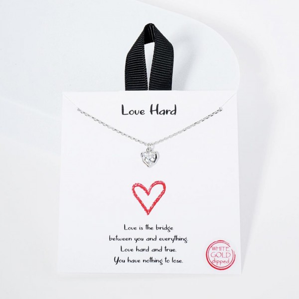 Wholesale dainty Chain Link Necklace Cubic Zirconia Heart Pendant Gold Dipped Hy