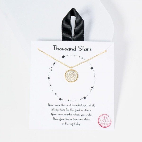 Wholesale dainty Chain Link Necklace Cubic Zirconia Studded Circle Pendant Gold