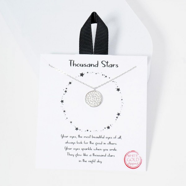 Wholesale dainty Chain Link Necklace Cubic Zirconia Studded Circle Pendant Gold