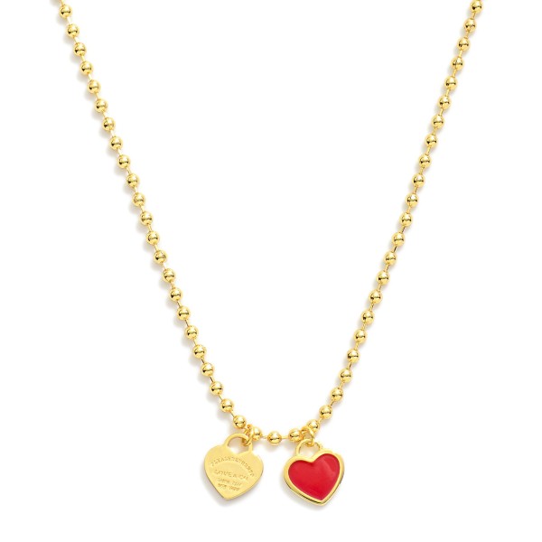 Gold Dipped Ball Chain Necklace Featuring Heart Pendants 

- Approximately 16" L
- Extender 2" L
- Brass Base