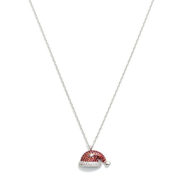 Dainty Chain Link Necklace Featuring Cubic Zirconia Santa Hat Pendant 

- Approximately 15.5" L
- Extender 2" L