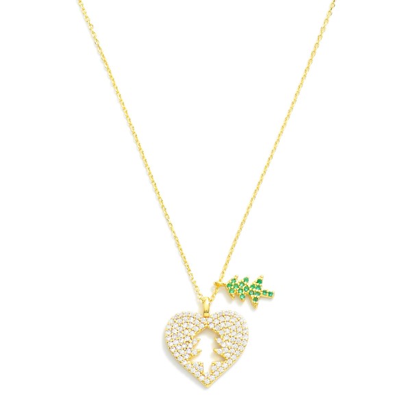 Wholesale dainty Chain Link Necklace Cubic Zirconia Heart Christmas Tree Pendant