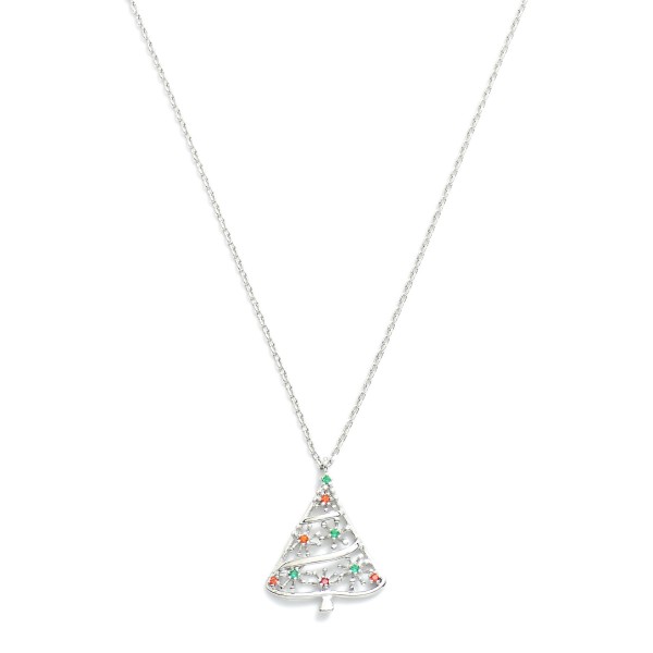 Wholesale dainty Chain Link Necklace Cubic Zirconia Christmas Tree Pendant L Ext