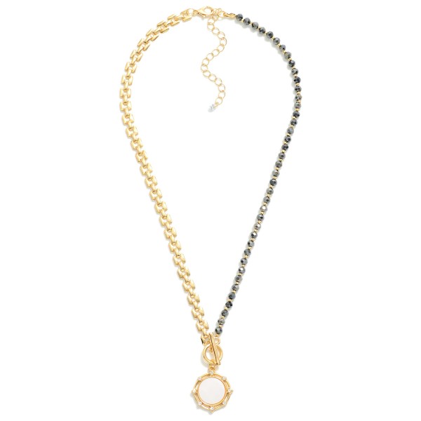 Wholesale square Chain Link Faceted Bead Necklace Toggle Clasp Reversible Coin