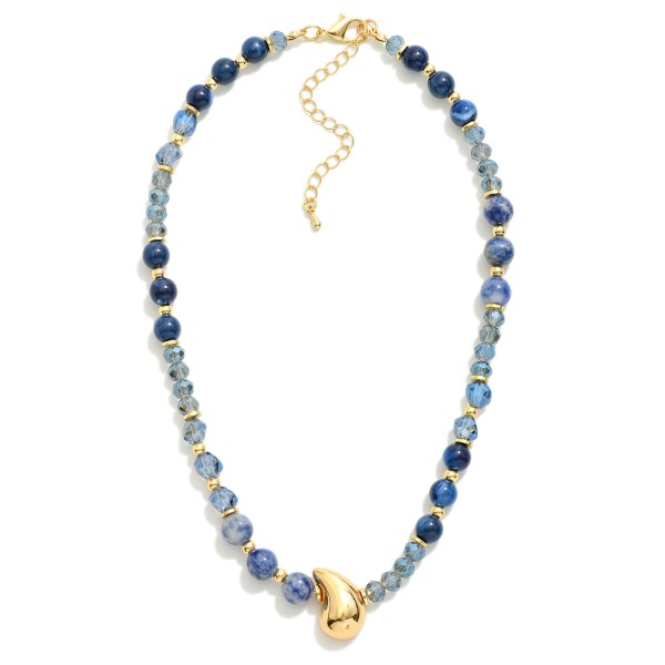 Wholesale stone Faceted Bead Beaded Necklace Metal Puffy Teardrop Pendant L Exte