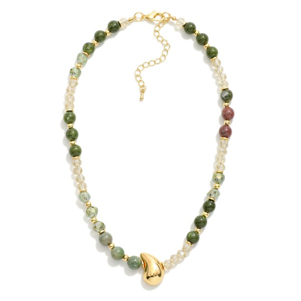 Wholesale stone Faceted Bead Beaded Necklace Metal Puffy Teardrop Pendant L Exte