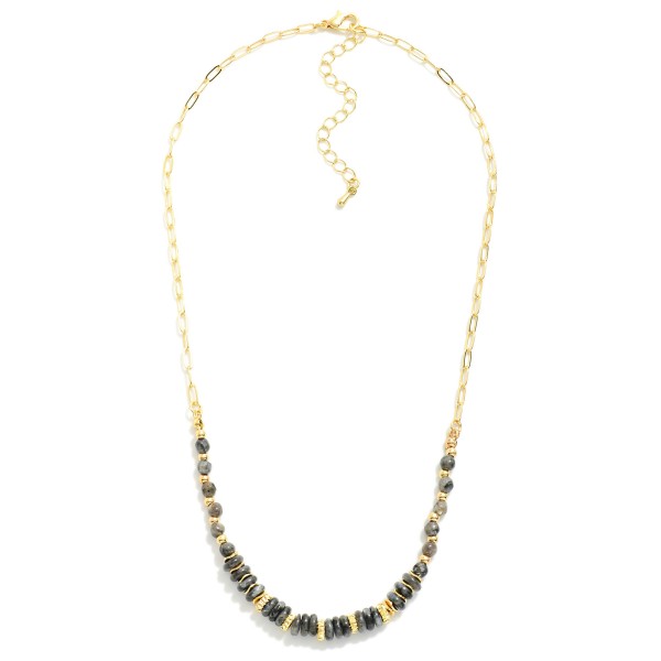 Wholesale paper Clip Chain Link Beaded Necklace Metal Tones Natural Stones L