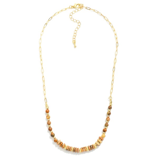 Wholesale paper Clip Chain Link Beaded Necklace Metal Tones Natural Stones L