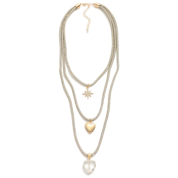 Wholesale layered Rhinestone Studded Rubber Necklace Cross Heart Pendants L Exte