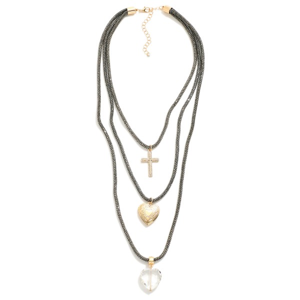 Wholesale layered Rhinestone Studded Rubber Necklace Cross Heart Pendants L Exte