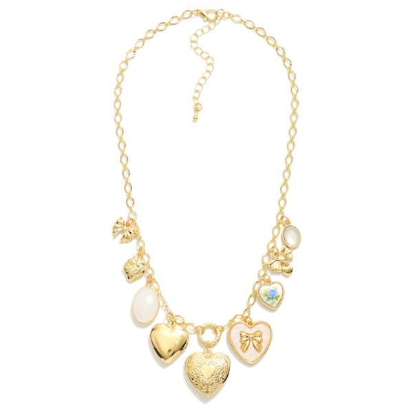 Wholesale textured Metal Chain Link Charm Necklace Metal Tones Bows Hearts L Ext