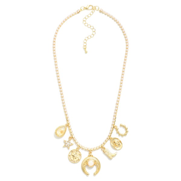 Wholesale pearl Tennis Necklace Metal Western Charms L Extender L