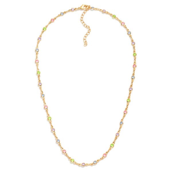 Chain Link Necklace Featuring Pastel Glass Crystal Stations 

- Approximately 16" L
- Extender 2" L
- 18k Gold Filled
- Hypoallergenic
- Made In Brazil