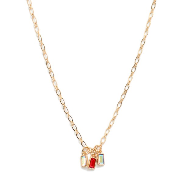 Wholesale chain Link Necklace Rectangular Rhinestone Charms L Extender L