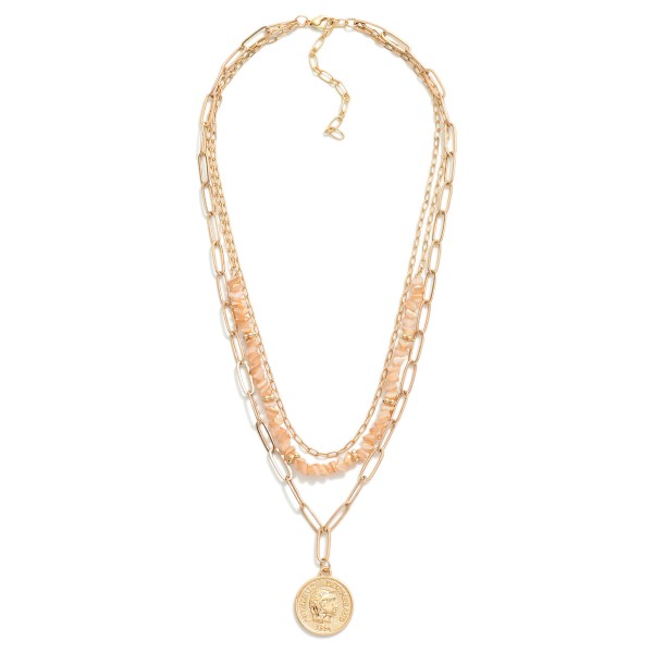 Wholesale layered Chain Link Necklace V Cut Beads Metal Coin Pendant L Extender