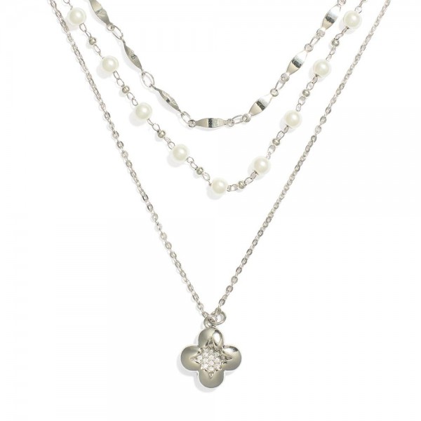 Wholesale layered Chain Link Necklace Pearl Stations Metal Clover Pendant L Exte