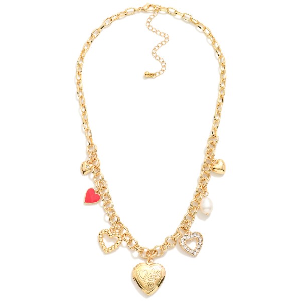 Wholesale double Link Chain Link Charm Necklace Heart Charms Pearl L Extender L