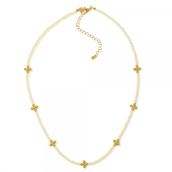 Wholesale pearl Beaded Necklace Metal Bubble Criss Cross Stations L Extender L