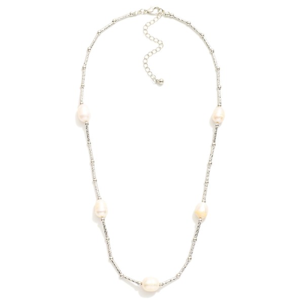 Wholesale textured Metal Tube Beaded Necklace Pearl Stations L Extender L