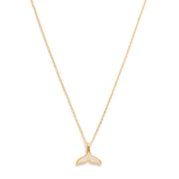 Wholesale dainty Chain Link Necklace Pearlescent Whale Tail Pendant Gold Dipped