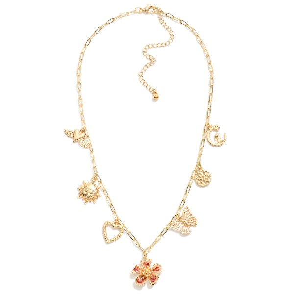 Wholesale paperclip Chain Link Charm Necklace Metal Charms Enamel Flower Pendant