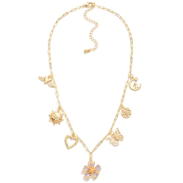 Wholesale paperclip Chain Link Charm Necklace Metal Charms Enamel Flower Pendant