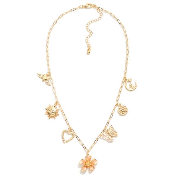 Wholesale paperclip Chain Link Charm Necklace Metal Charms Enamel Flower Pendant