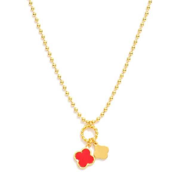 Wholesale gold Dipped Ball Chain Charm Necklace Twisted Metal Circle Two Clover
