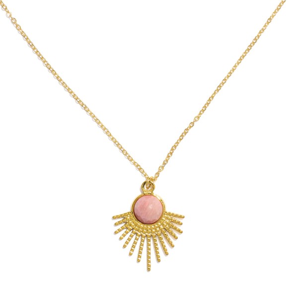 Wholesale chain Link Necklace Metal Sunburst Stone Pendant L