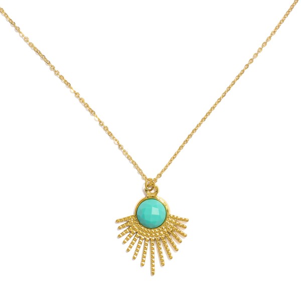 Wholesale chain Link Necklace Metal Sunburst Stone Pendant L