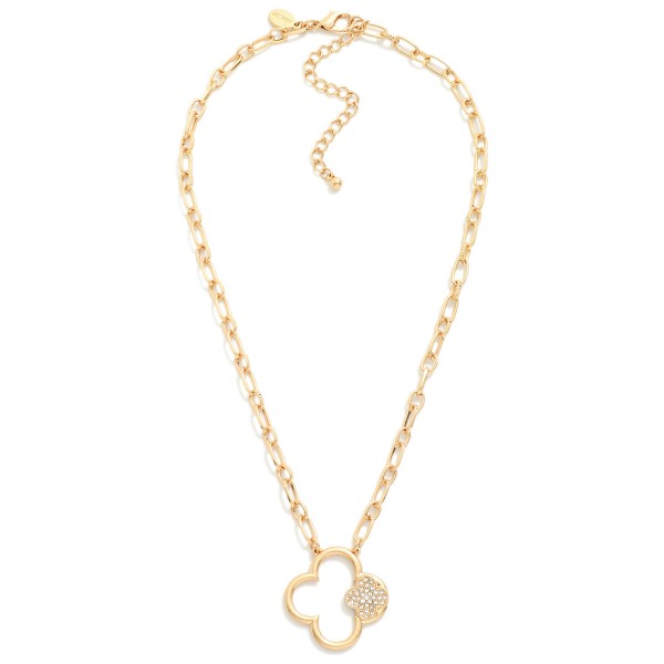 Wholesale metal Chain Link Necklace Hollow Metal Clover Pendant Pave Rhinestone